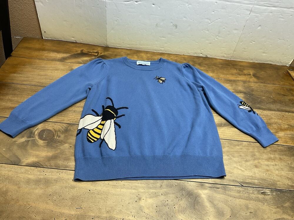 Tuckernuck Sweater Women’s Medium Blue Bee Embroidered Pullover Knit